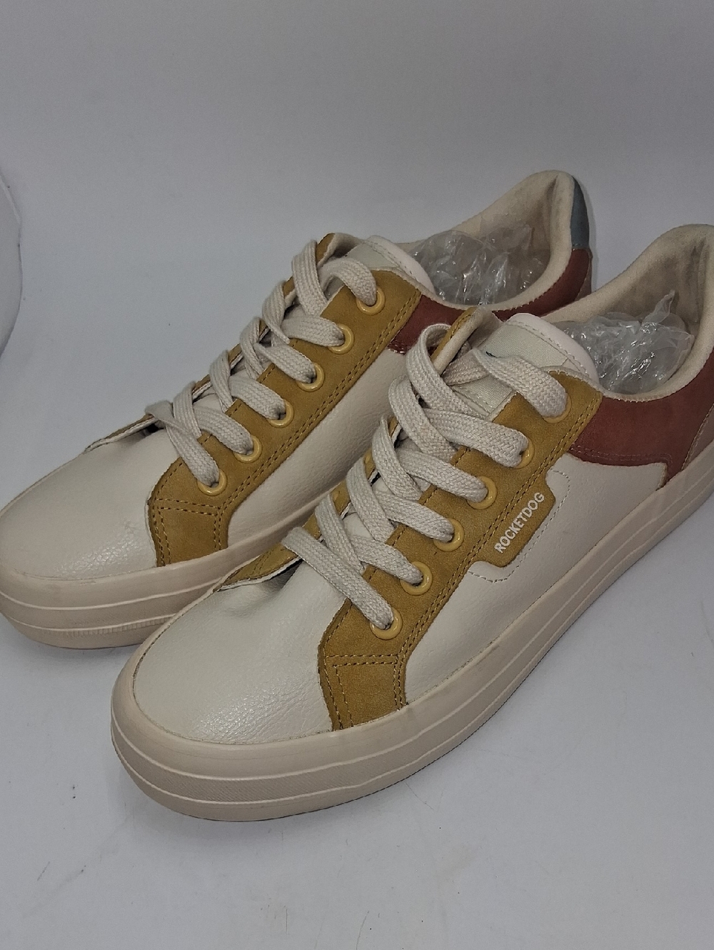 Rocket Dog Cream Sneakers with Mustard and Rust Accents